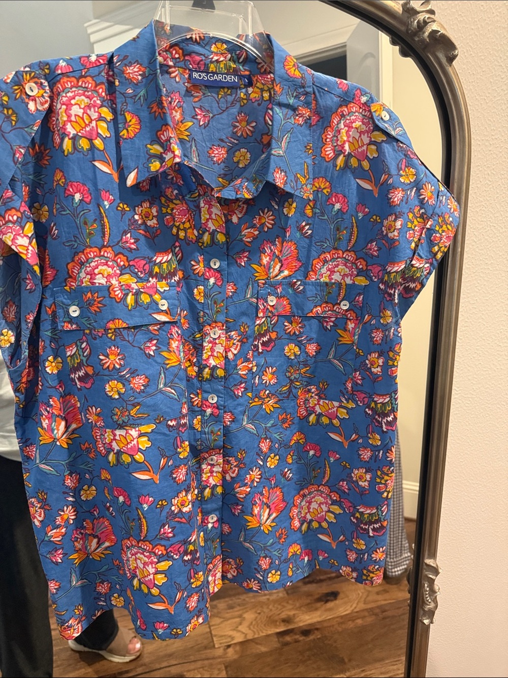 Ro's Garden Blue Floral Button Shirt - Bright Multi Floral Print